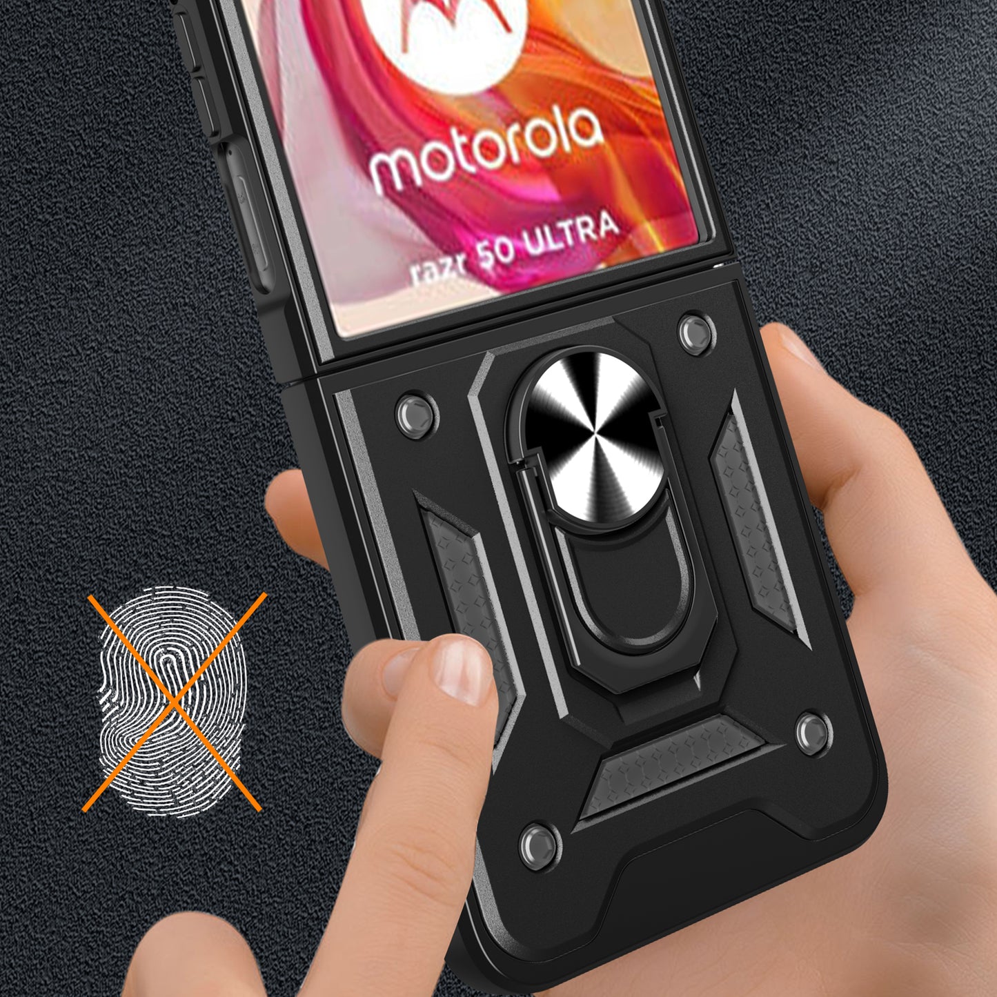 For Motorola Razr 50 Ultra 5G Kickstand Case PC+TPU Phone Shell with Slide Camera Lid - Black