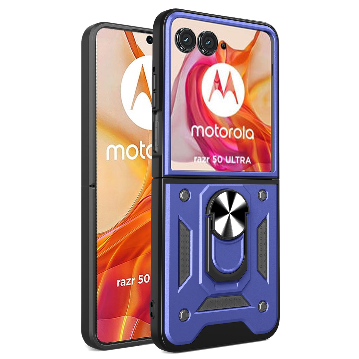 For Motorola Razr 50 Ultra 5G Kickstand Case PC+TPU Phone Shell with Slide Camera Lid - Blue