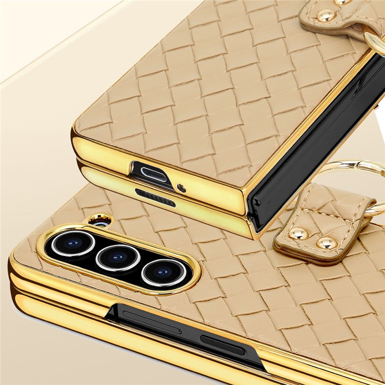 For Samsung Galaxy Z Fold5 5G Case Woven Texture Leather+PC Phone Cover with Back Screen Film - Black