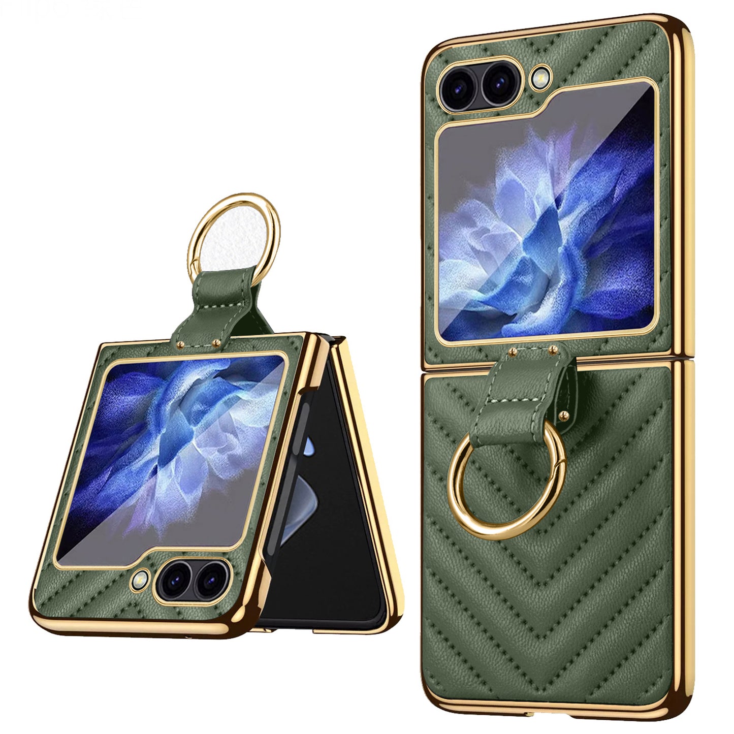 For Samsung Galaxy Z Flip6 5G Case V-Shape Pattern Kickstand PC Phone Cover - Green