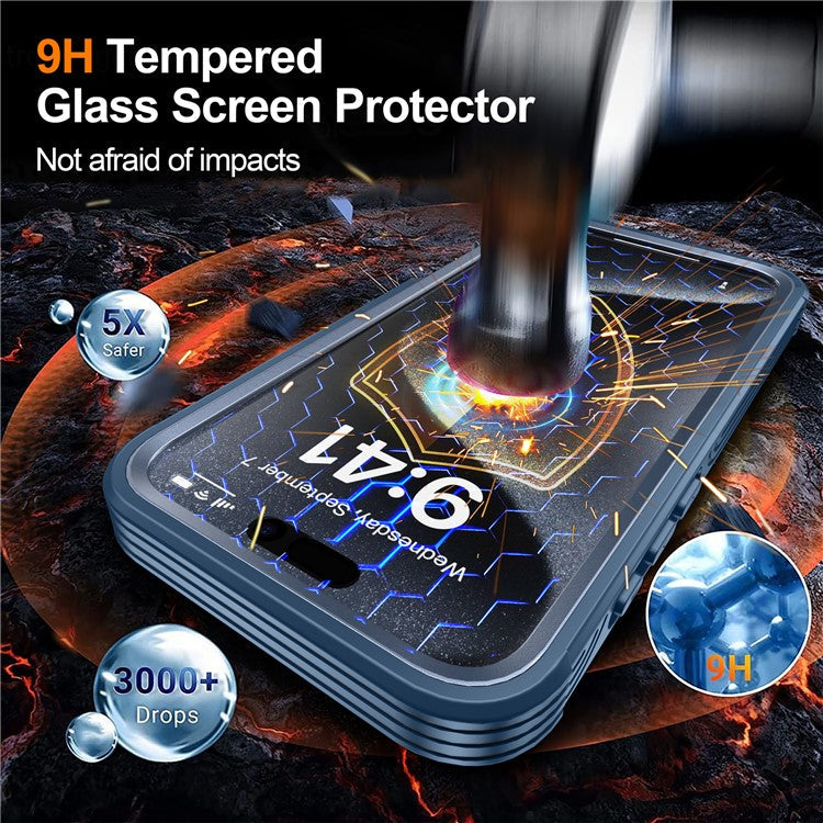 For iPhone 16 Pro Magnetic Case PC + TPU Full Protection Phone Cover with Screen Film - Dark Blue