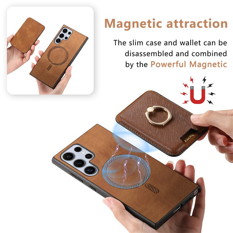 For Samsung Galaxy S24 Ultra Magnetic Phone Case Leather+TPU Detachable Card Slot - Brown