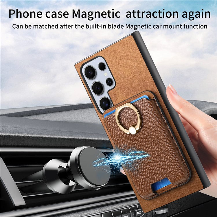For Samsung Galaxy S24 Ultra Magnetic Phone Case Leather+TPU Detachable Card Slot - Brown