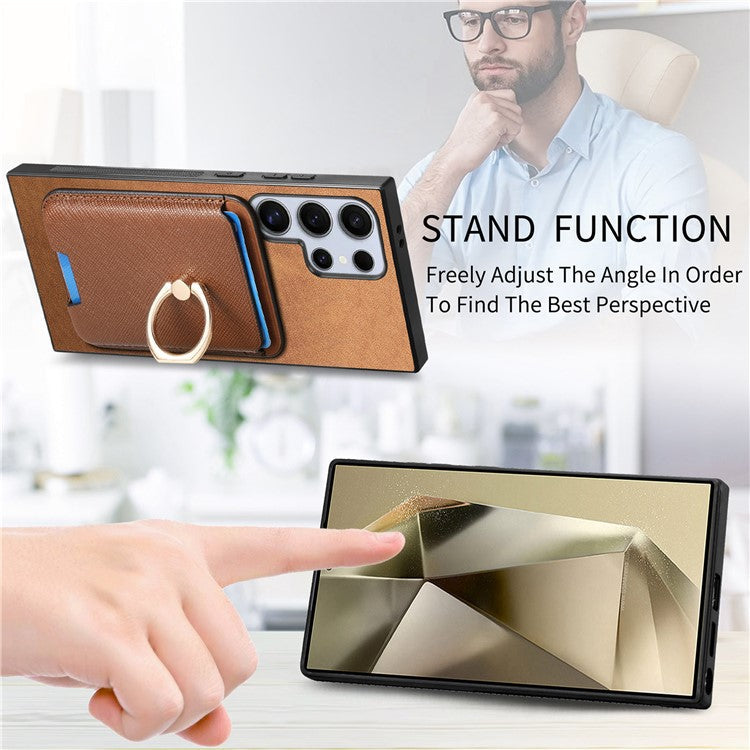 For Samsung Galaxy S24 Ultra Magnetic Phone Case Leather+TPU Detachable Card Slot - Brown
