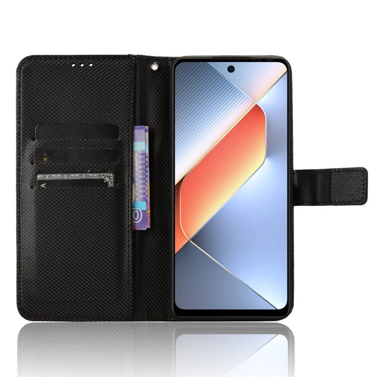 For TECNO Pova 6 Neo Case PU Leather Diamond Texture Protective Phone Cover - Black