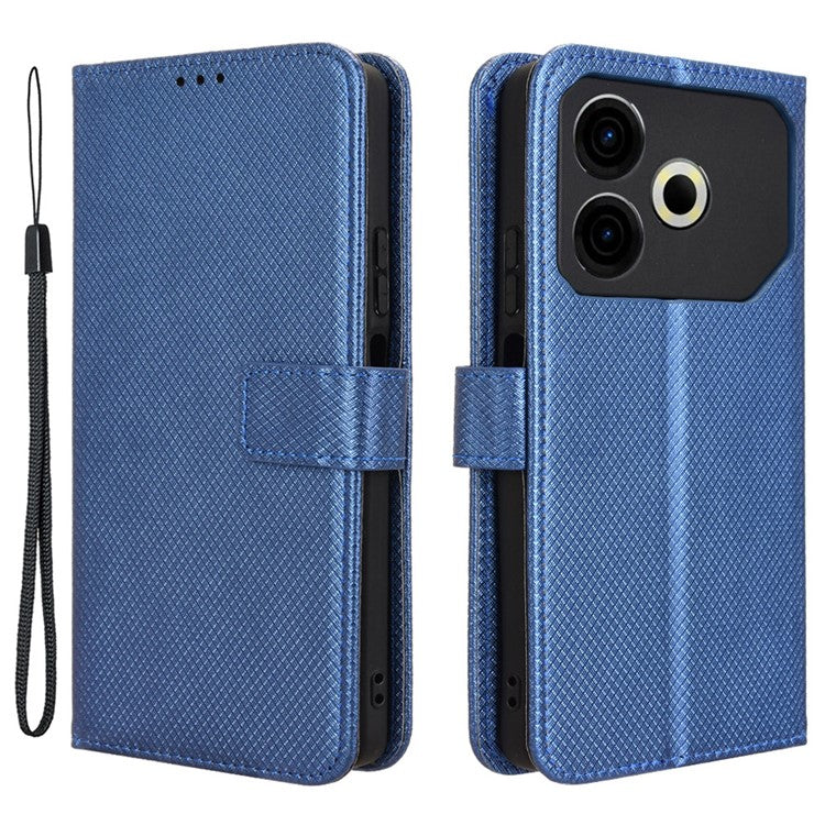 For TECNO Pova 6 Neo Case PU Leather Diamond Texture Protective Phone Cover - Blue