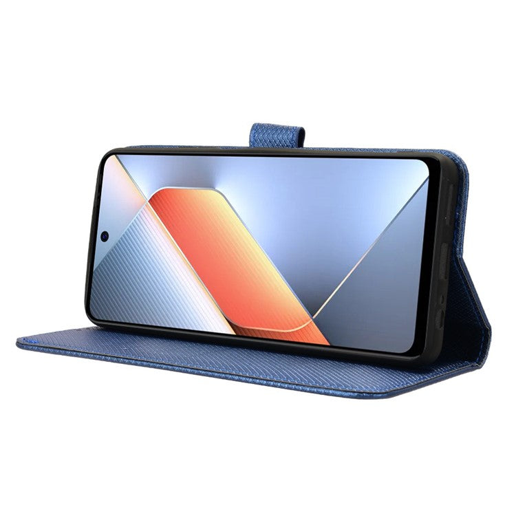 For TECNO Pova 6 Neo Case PU Leather Diamond Texture Protective Phone Cover - Blue