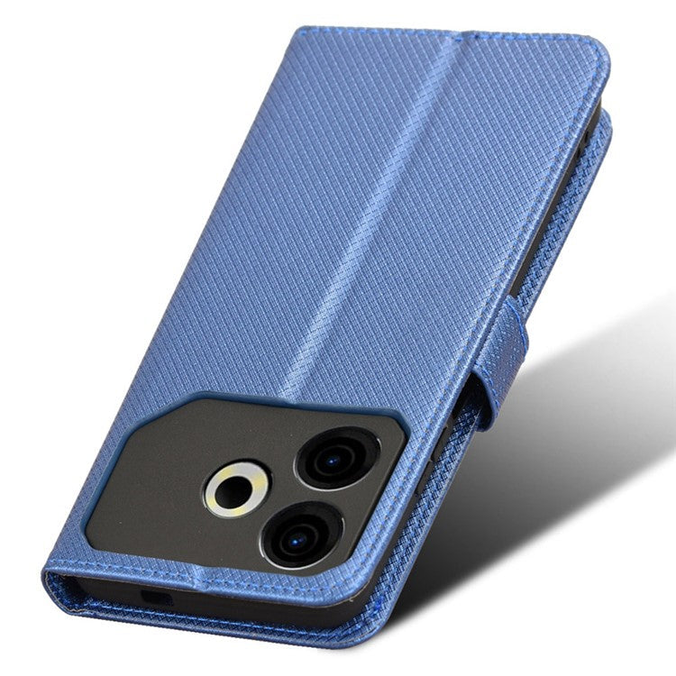 For TECNO Pova 6 Neo Case PU Leather Diamond Texture Protective Phone Cover - Blue