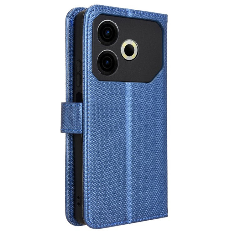 For TECNO Pova 6 Neo Case PU Leather Diamond Texture Protective Phone Cover - Blue