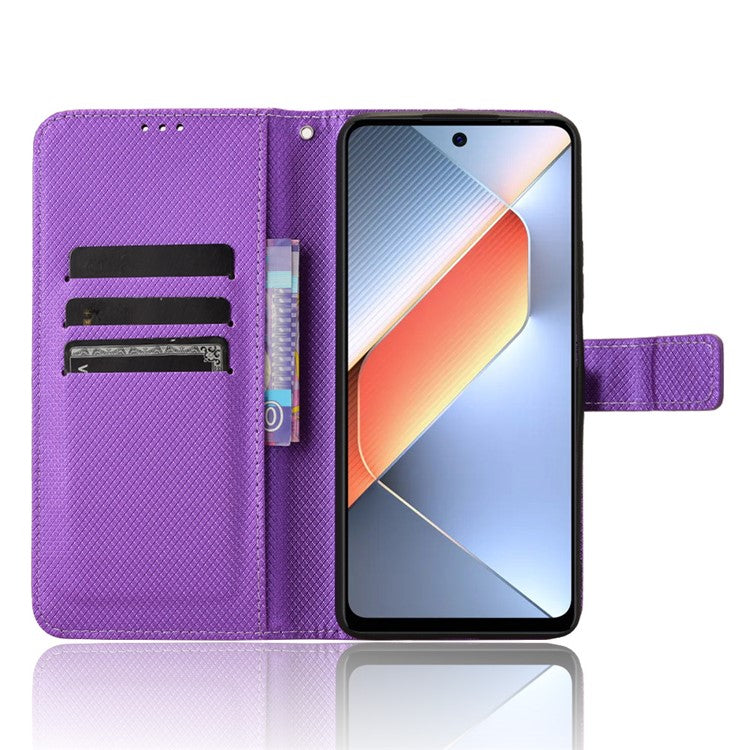 For TECNO Pova 6 Neo Case PU Leather Diamond Texture Protective Phone Cover - Purple