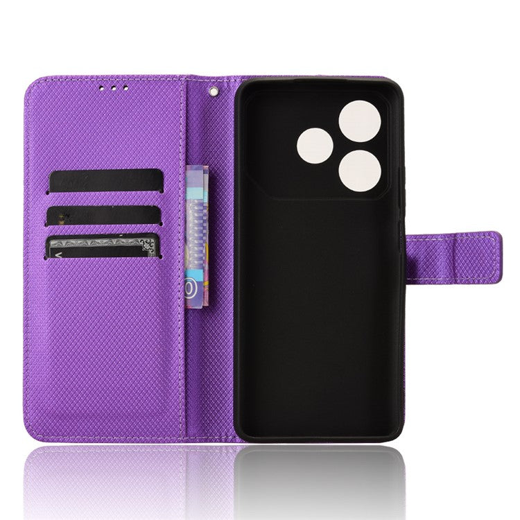 For TECNO Pova 6 Neo Case PU Leather Diamond Texture Protective Phone Cover - Purple
