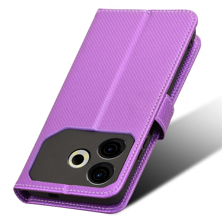For TECNO Pova 6 Neo Case PU Leather Diamond Texture Protective Phone Cover - Purple