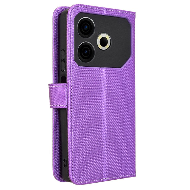 For TECNO Pova 6 Neo Case PU Leather Diamond Texture Protective Phone Cover - Purple