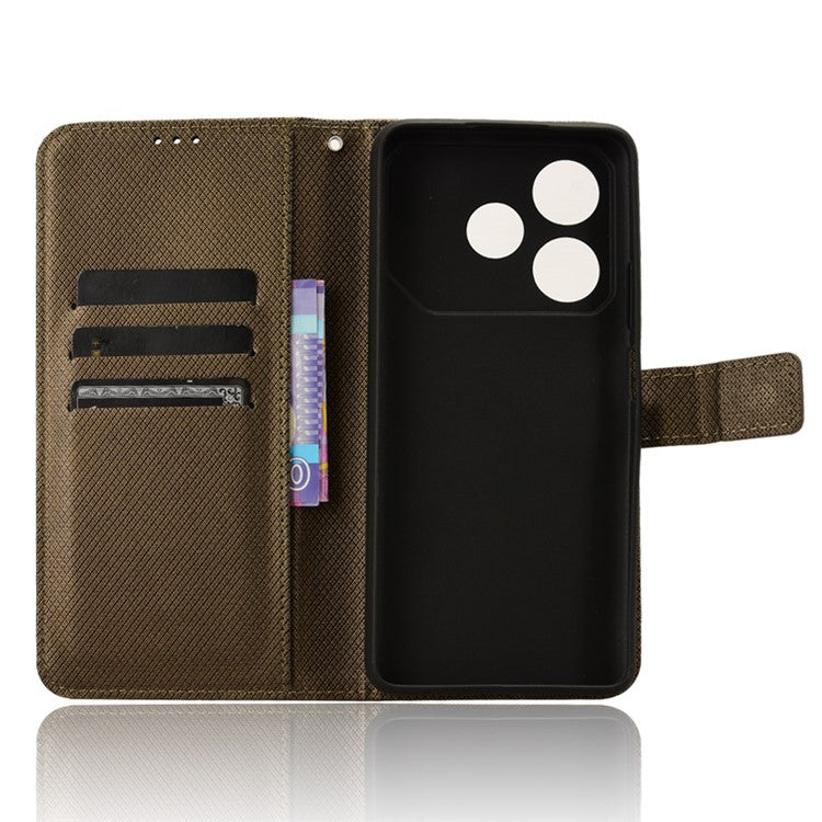 For TECNO Pova 6 Neo Case PU Leather Diamond Texture Protective Phone Cover - Grey