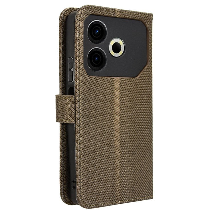 For TECNO Pova 6 Neo Case PU Leather Diamond Texture Protective Phone Cover - Grey