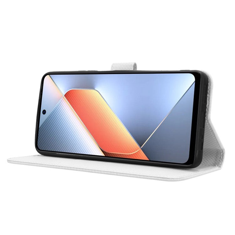 For TECNO Pova 6 Neo Case PU Leather Diamond Texture Protective Phone Cover - White