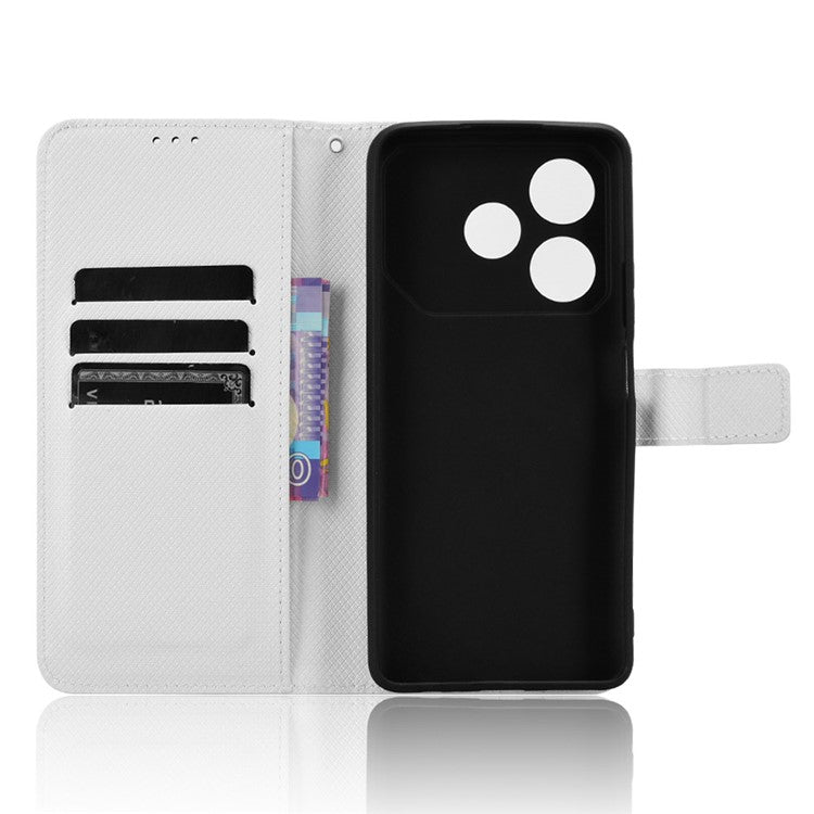 For TECNO Pova 6 Neo Case PU Leather Diamond Texture Protective Phone Cover - White