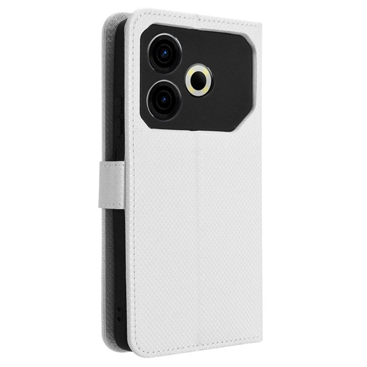 For TECNO Pova 6 Neo Case PU Leather Diamond Texture Protective Phone Cover - White