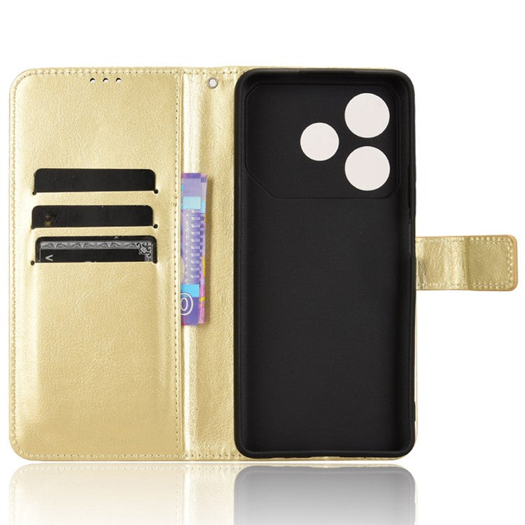 For TECNO Pova 6 Neo Leather Phone Case Wallet Crazy Horse Texture - Gold
