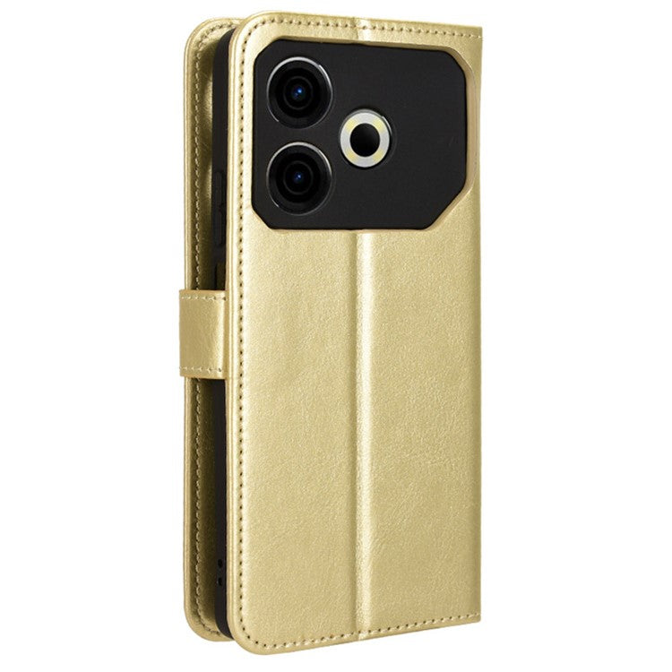 For TECNO Pova 6 Neo Leather Phone Case Wallet Crazy Horse Texture - Gold