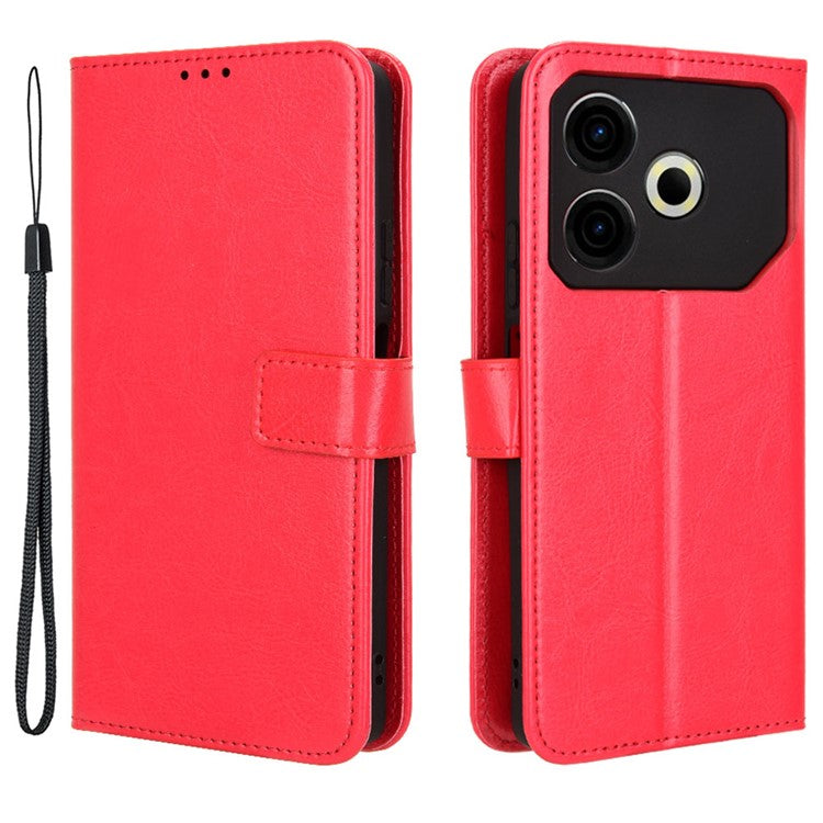 For TECNO Pova 6 Neo Leather Phone Case Wallet Crazy Horse Texture - Red