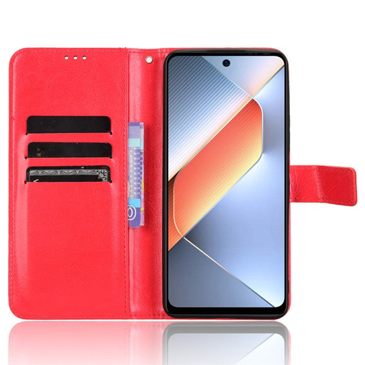 For TECNO Pova 6 Neo Leather Phone Case Wallet Crazy Horse Texture - Red