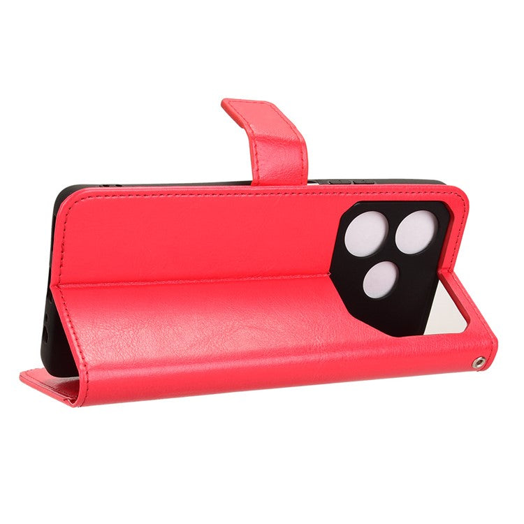 For TECNO Pova 6 Neo Leather Phone Case Wallet Crazy Horse Texture - Red