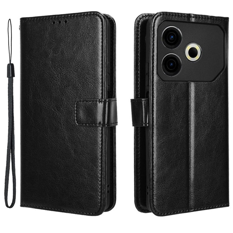 For TECNO Pova 6 Neo Leather Phone Case Wallet Crazy Horse Texture - Black