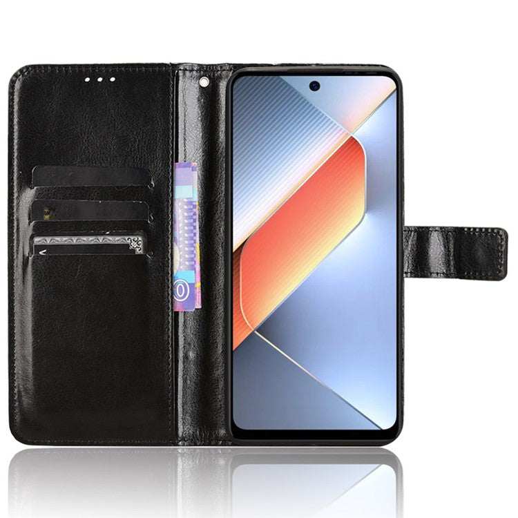 For TECNO Pova 6 Neo Leather Phone Case Wallet Crazy Horse Texture - Black