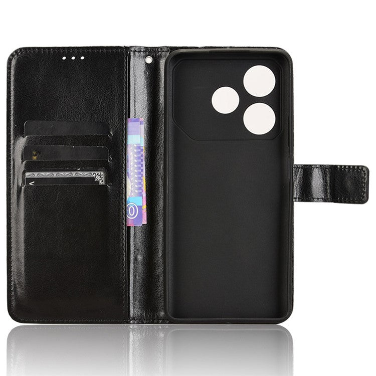 For TECNO Pova 6 Neo Leather Phone Case Wallet Crazy Horse Texture - Black