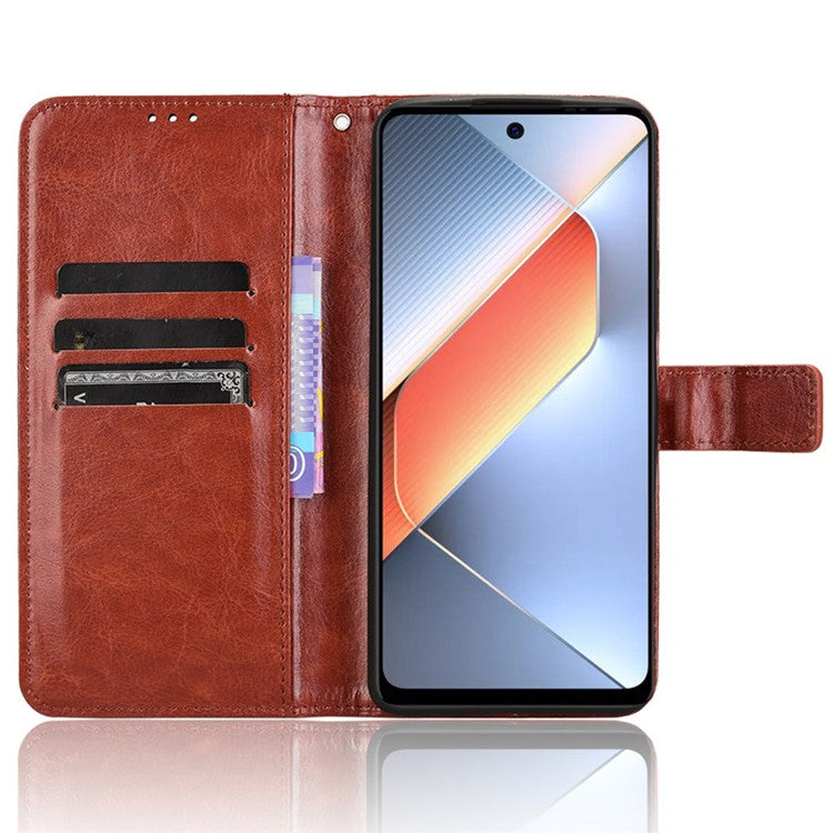 For TECNO Pova 6 Neo Leather Phone Case Wallet Crazy Horse Texture - Brown