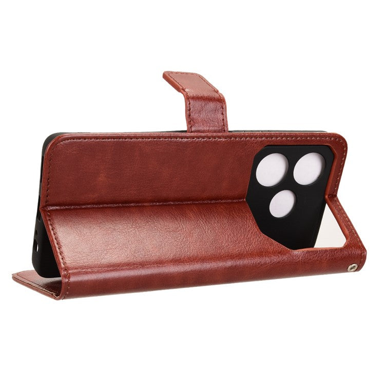 For TECNO Pova 6 Neo Leather Phone Case Wallet Crazy Horse Texture - Brown