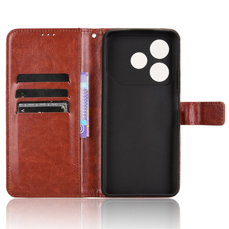 For TECNO Pova 6 Neo Leather Phone Case Wallet Crazy Horse Texture - Brown