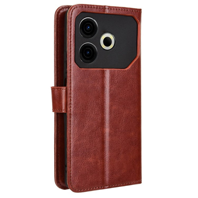 For TECNO Pova 6 Neo Leather Phone Case Wallet Crazy Horse Texture - Brown