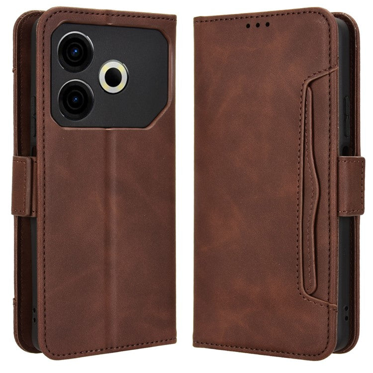 For TECNO Pova 6 Neo Case Multiple Card Slots Leather Stand Phone Cover - Brown
