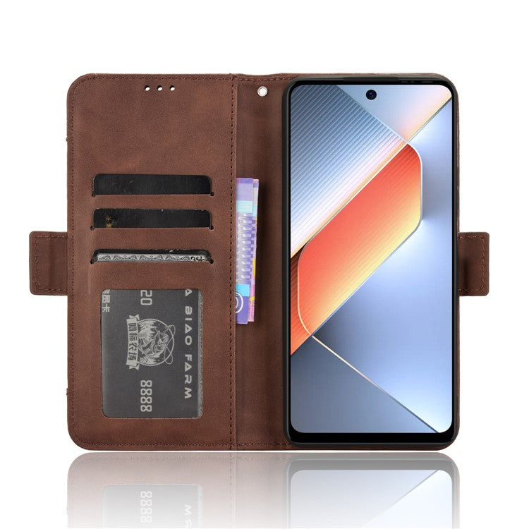For TECNO Pova 6 Neo Case Multiple Card Slots Leather Stand Phone Cover - Brown