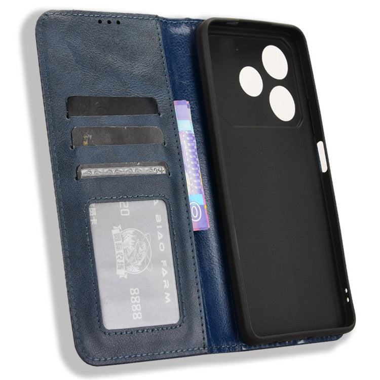 For TECNO Pova 6 Neo Case Retro PU Leather Wallet Phone Cover Stand - Blue