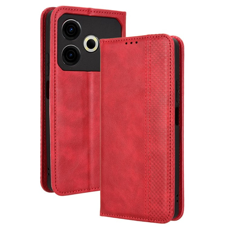 For TECNO Pova 6 Neo Case Retro PU Leather Wallet Phone Cover Stand - Red