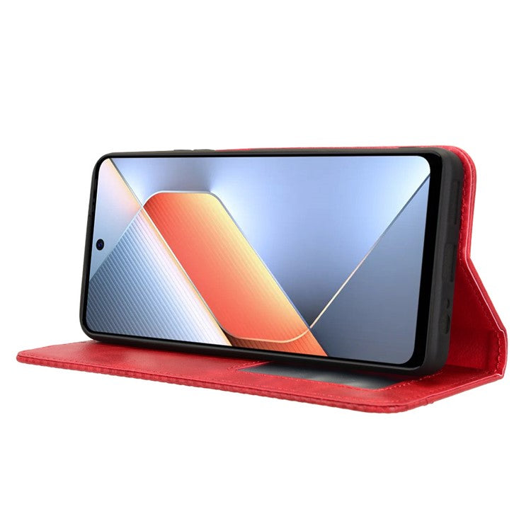 For TECNO Pova 6 Neo Case Retro PU Leather Wallet Phone Cover Stand - Red