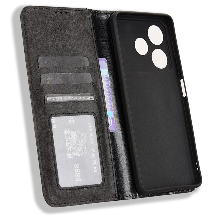 For TECNO Pova 6 Neo Case Retro PU Leather Wallet Phone Cover Stand - Black