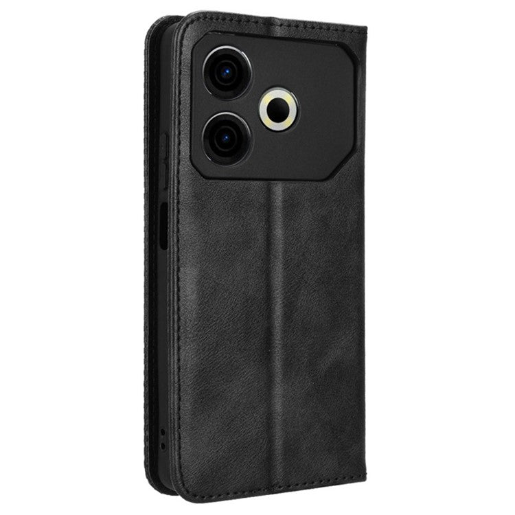 For TECNO Pova 6 Neo Case Retro PU Leather Wallet Phone Cover Stand - Black