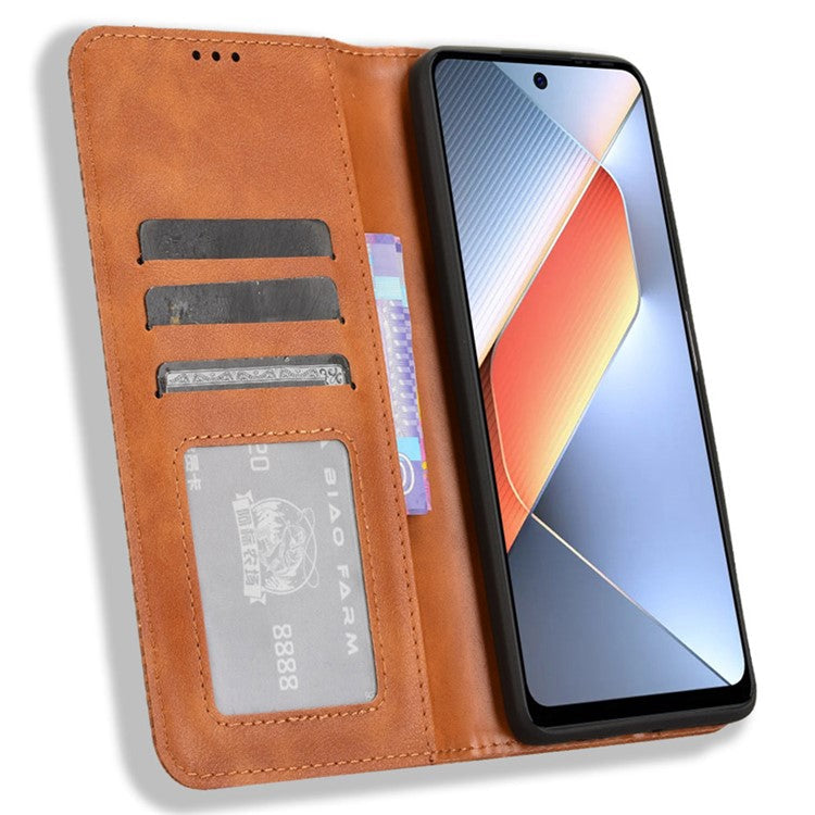 For TECNO Pova 6 Neo Case Retro PU Leather Wallet Phone Cover Stand - Brown