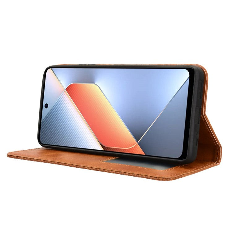 For TECNO Pova 6 Neo Case Retro PU Leather Wallet Phone Cover Stand - Brown