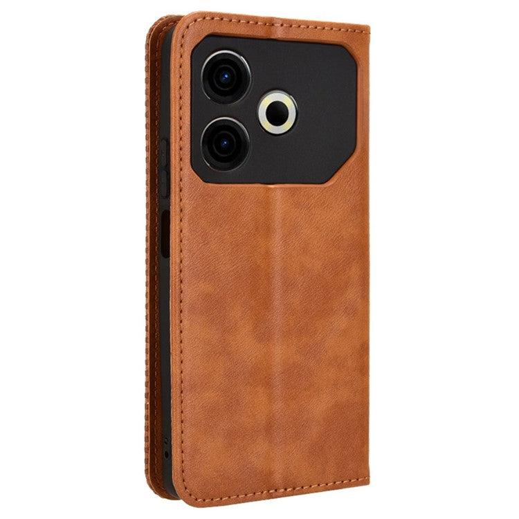 For TECNO Pova 6 Neo Case Retro PU Leather Wallet Phone Cover Stand - Brown