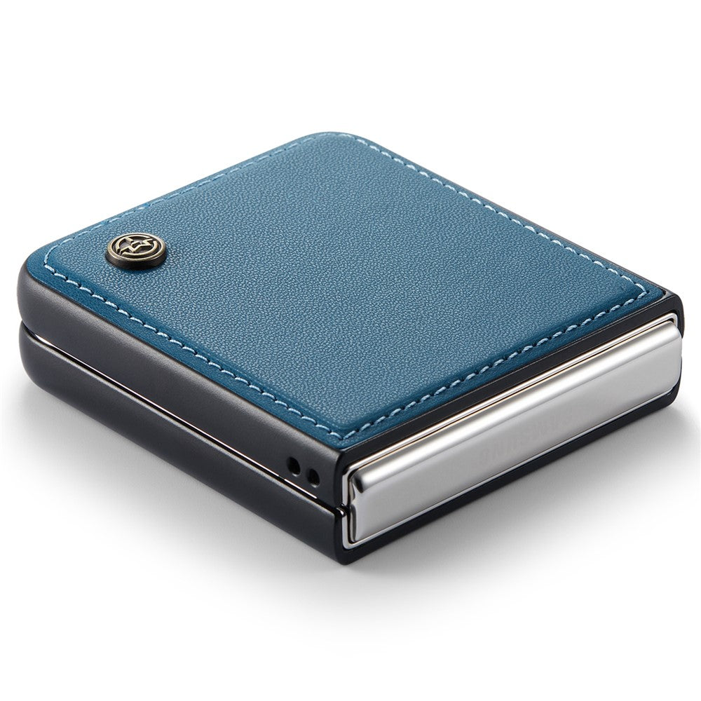 CASEME 023 Series For Samsung Galaxy Z Flip7 FE 5G / Z Flip6 5G Case Litchi Texture Leather+PC Phone Cover - Blue