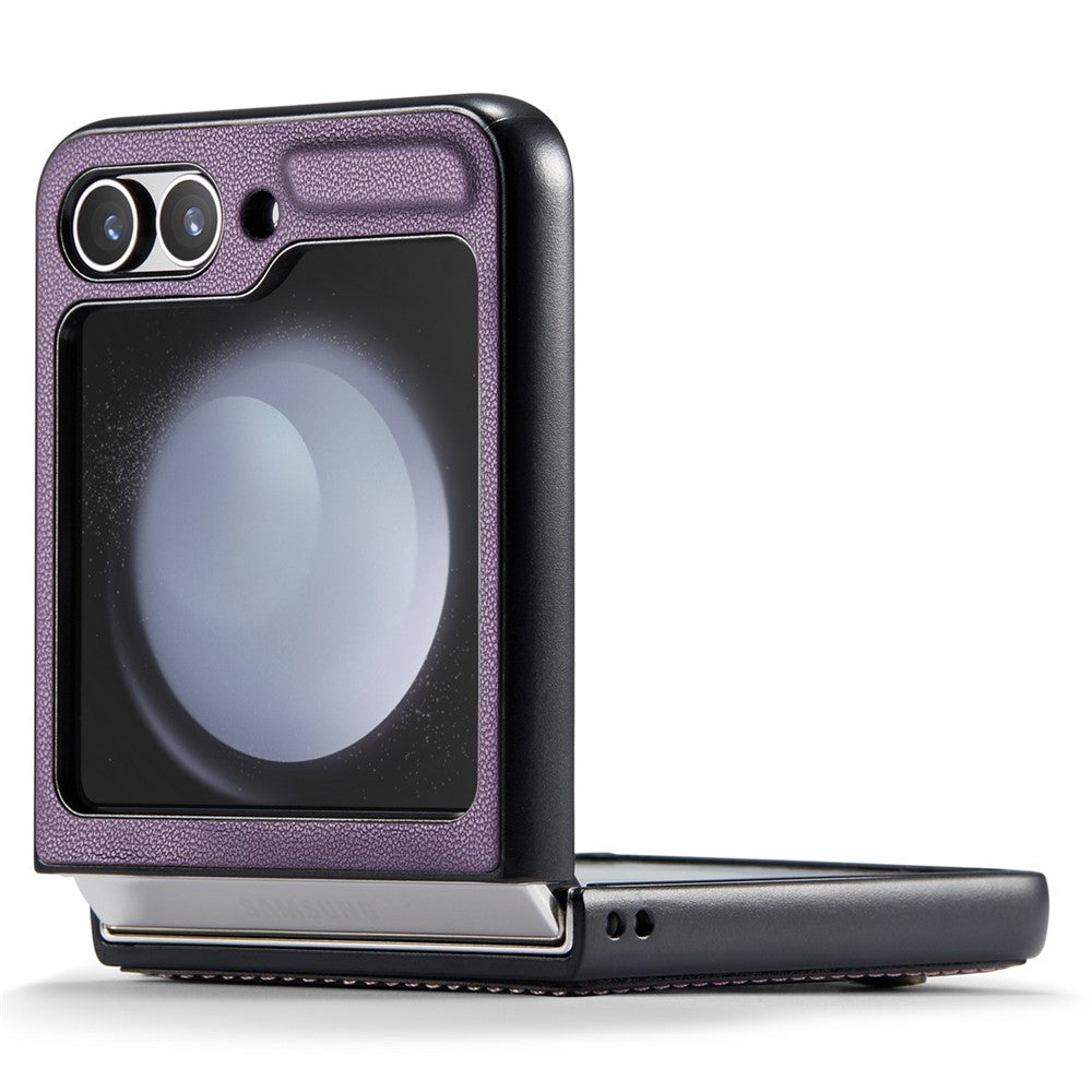 CASEME 023 Series For Samsung Galaxy Z Flip7 FE 5G / Z Flip6 5G Case Litchi Texture Leather+PC Phone Cover - Purple