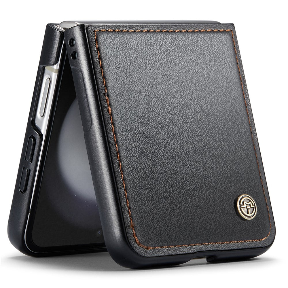 CASEME 023 Series For Samsung Galaxy Z Flip7 FE 5G / Z Flip6 5G Case Litchi Texture Leather+PC Phone Cover - Black