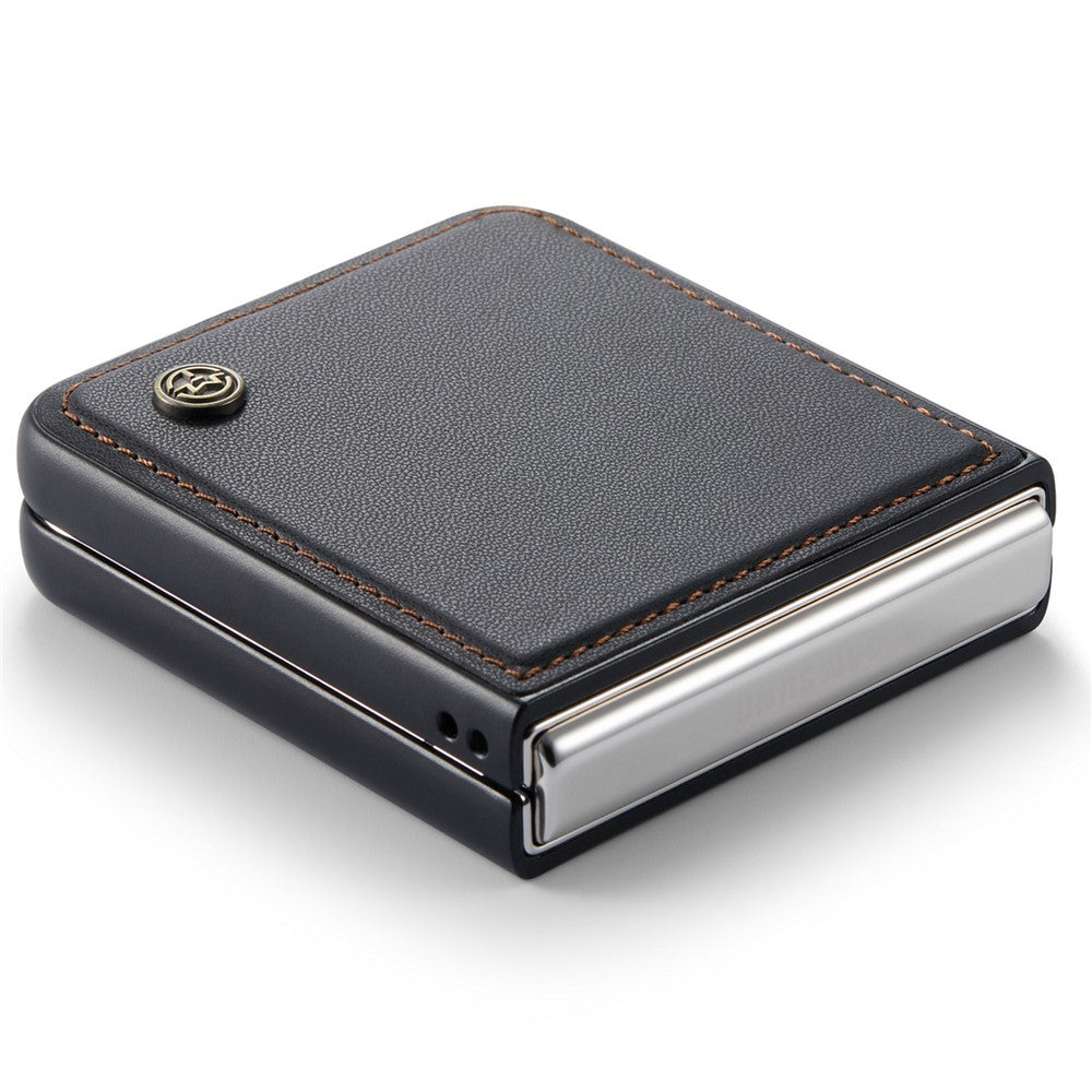 CASEME 023 Series For Samsung Galaxy Z Flip7 FE 5G / Z Flip6 5G Case Litchi Texture Leather+PC Phone Cover - Black