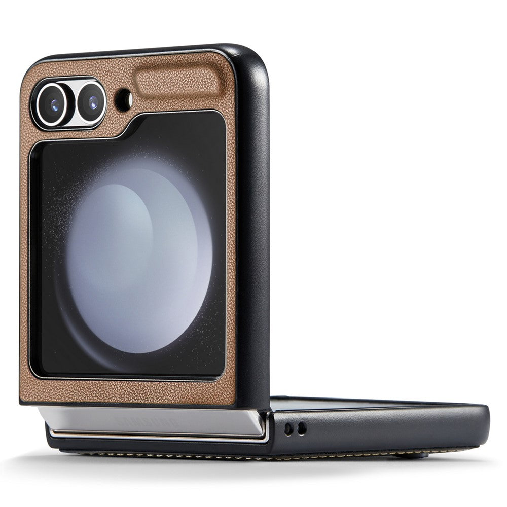 CASEME 023 Series For Samsung Galaxy Z Flip7 FE 5G / Z Flip6 5G Case Litchi Texture Leather+PC Phone Cover - Brown