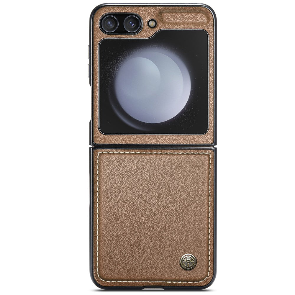 CASEME 023 Series For Samsung Galaxy Z Flip7 FE 5G / Z Flip6 5G Case Litchi Texture Leather+PC Phone Cover - Brown
